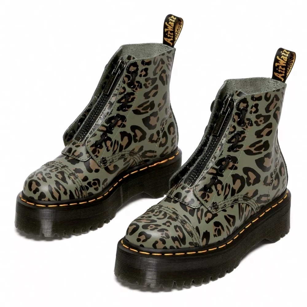 Brand New Dr. Martens Sinclair Distorted Leopard Print Platform Boots